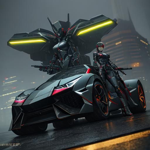Cyberpunk Lamborghini Warriors in Neon Cityscape