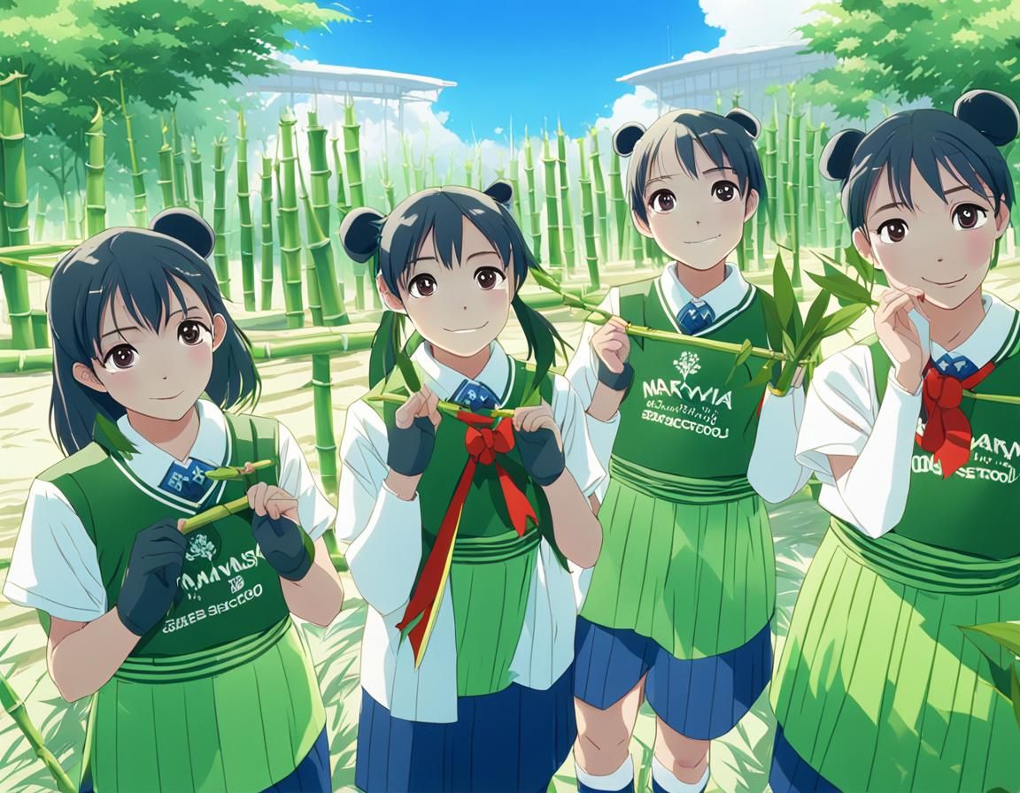 Panda in School Uniform as Anime Illustration