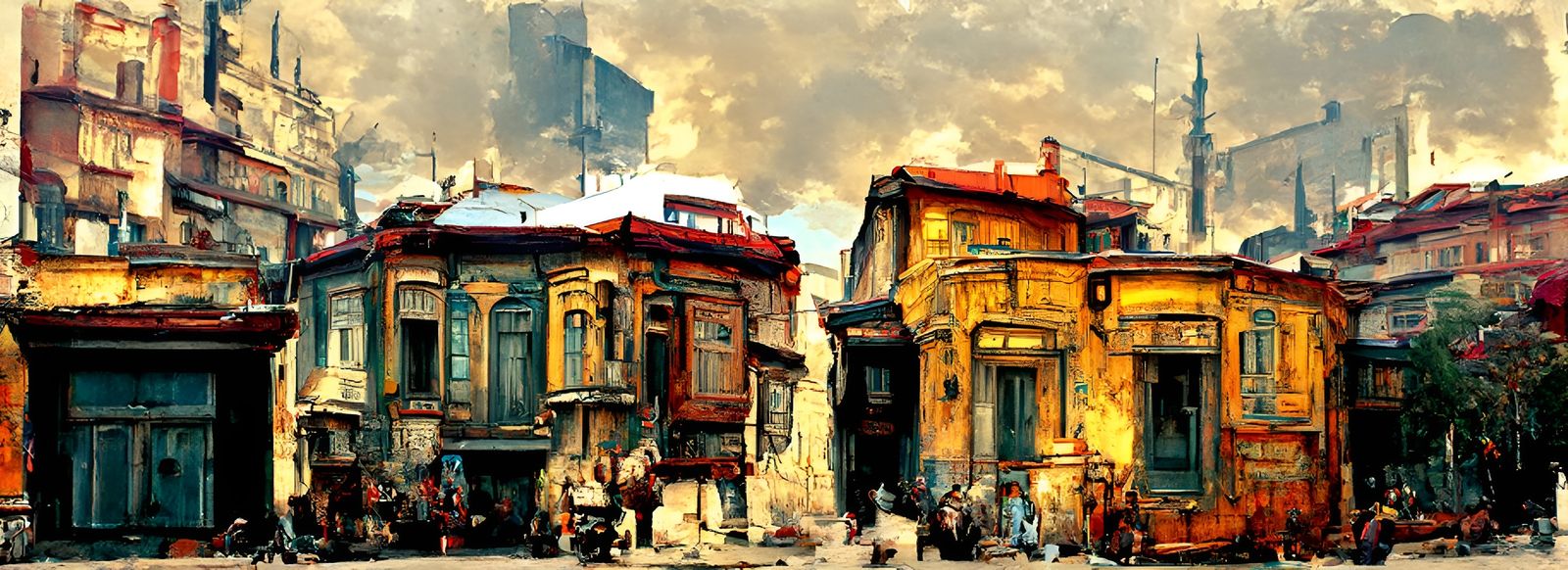 Istanbul Street Scene: Detailed Architectural Illustration