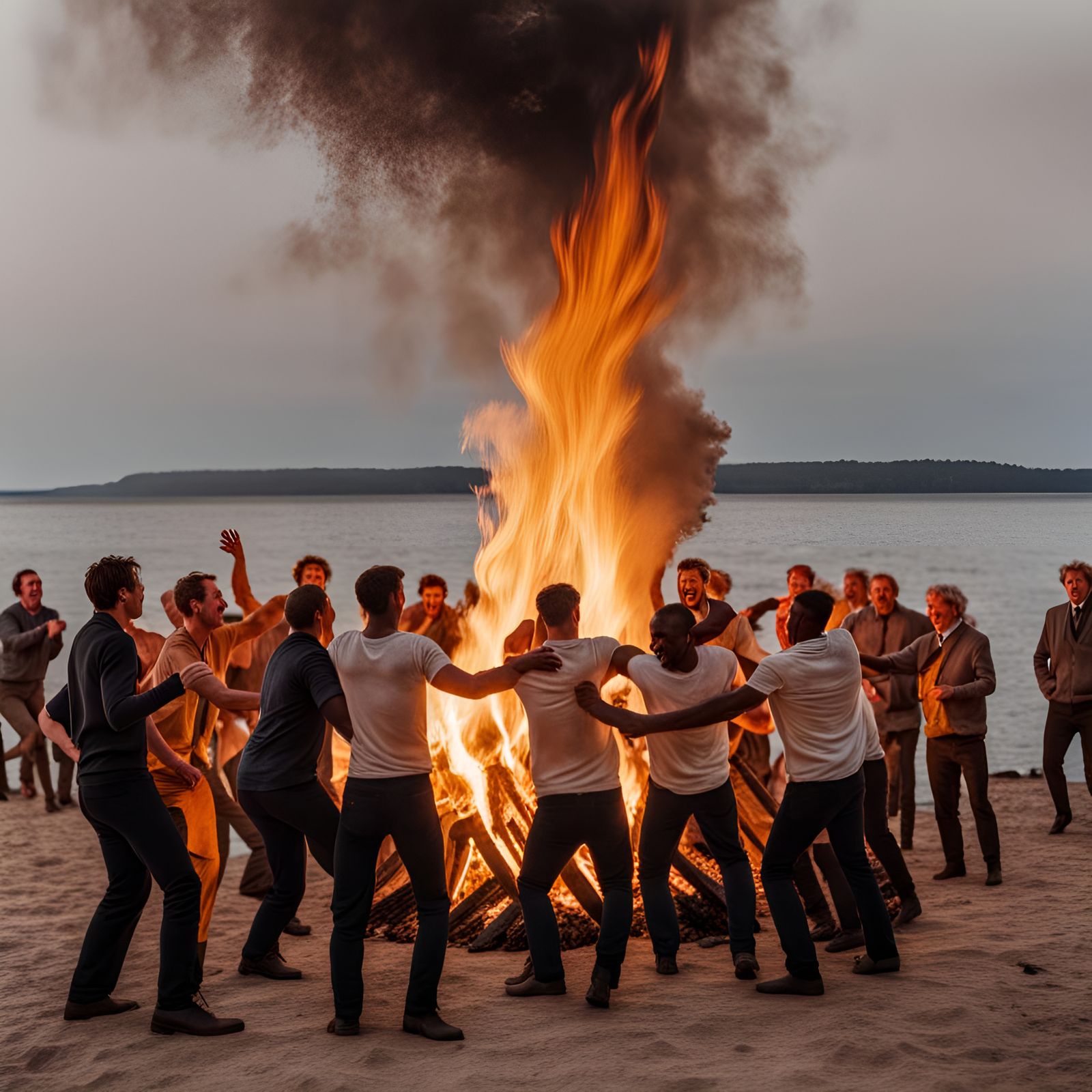 Bonfire Night: Men Dancing Around the Fire