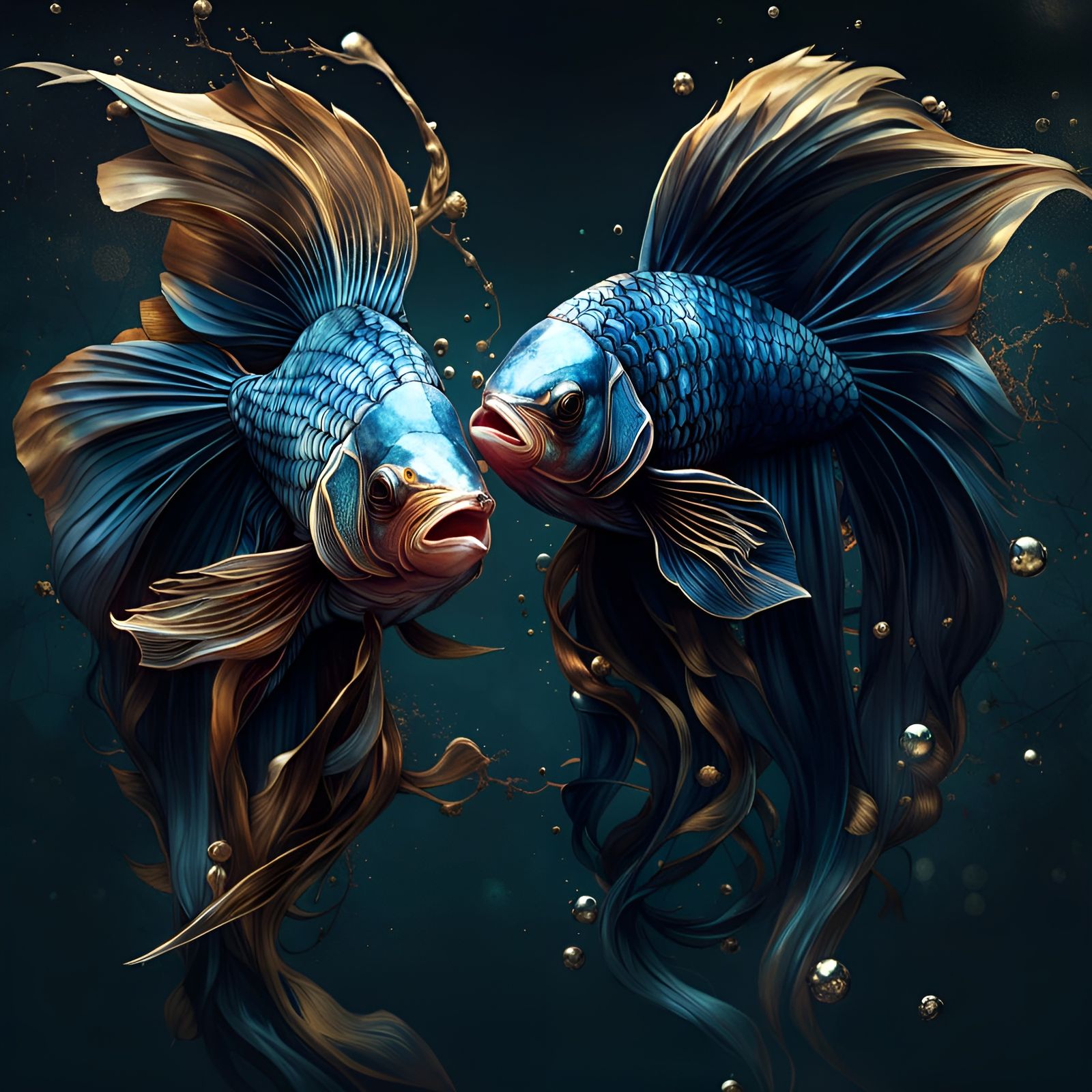 Betta Fish with Golden Filigree, Digital Art