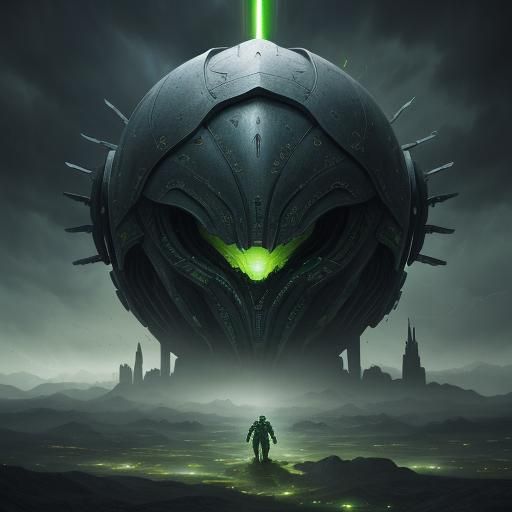 Giger-esque Alien Robots in Stormy Landscape