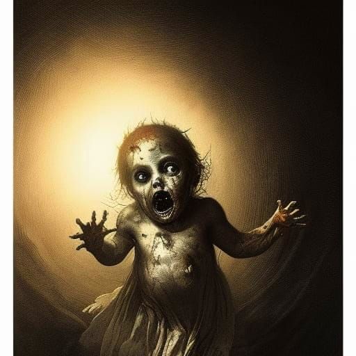 Horror Zombie Baby with Huge Head