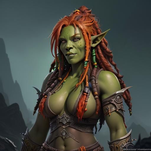 Fantasy Female Orc Warrior with Orange Dreadlocks