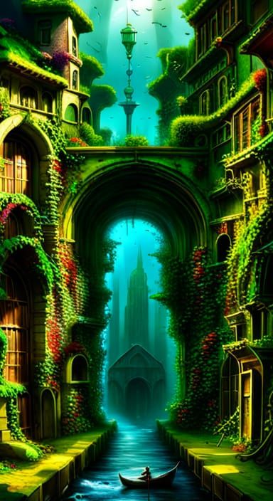 Overgrown Underwater City: Cinematic and Colorful
