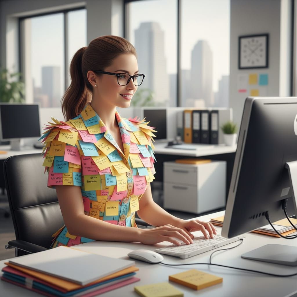 Secretary's Sticky Note Blouse in Office Setting