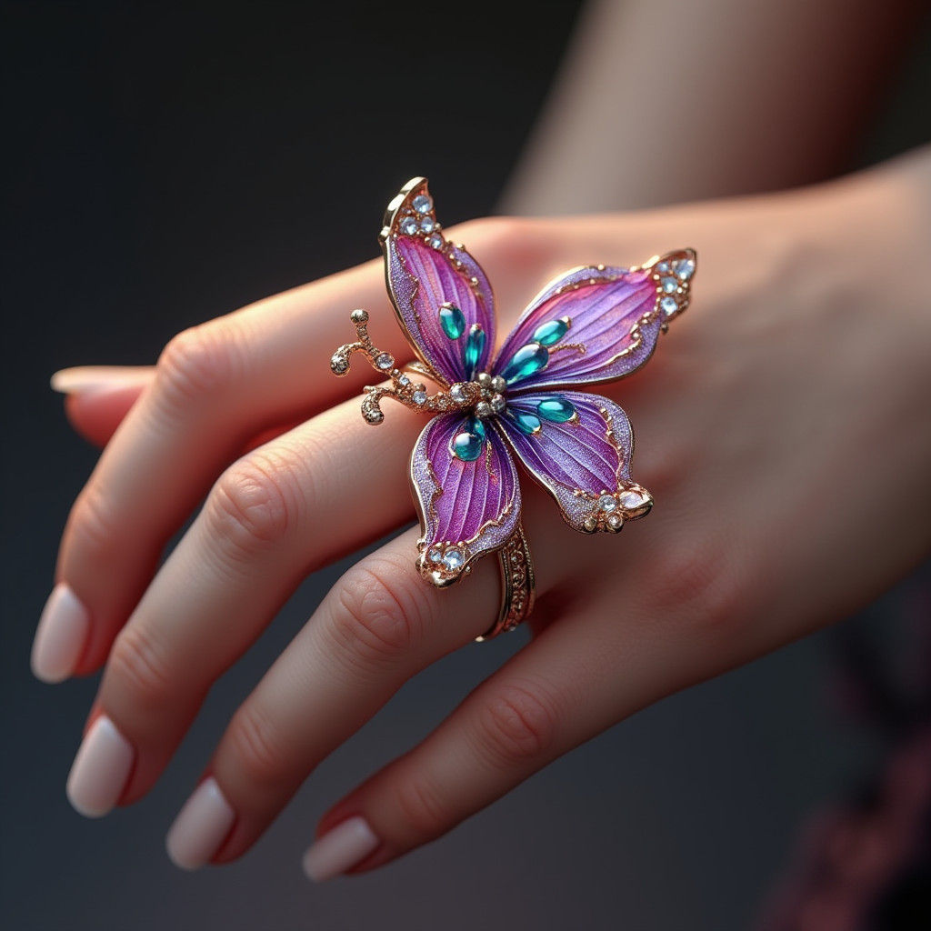 Butterfly Flower Ring in Detailed Matte Painting Style