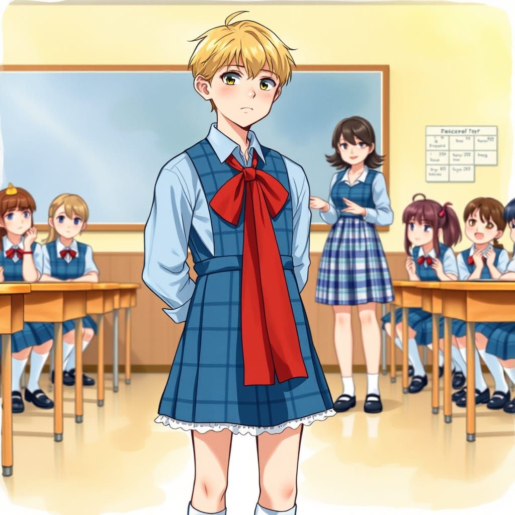 Modest Teen Boy in Traditional School Uniform