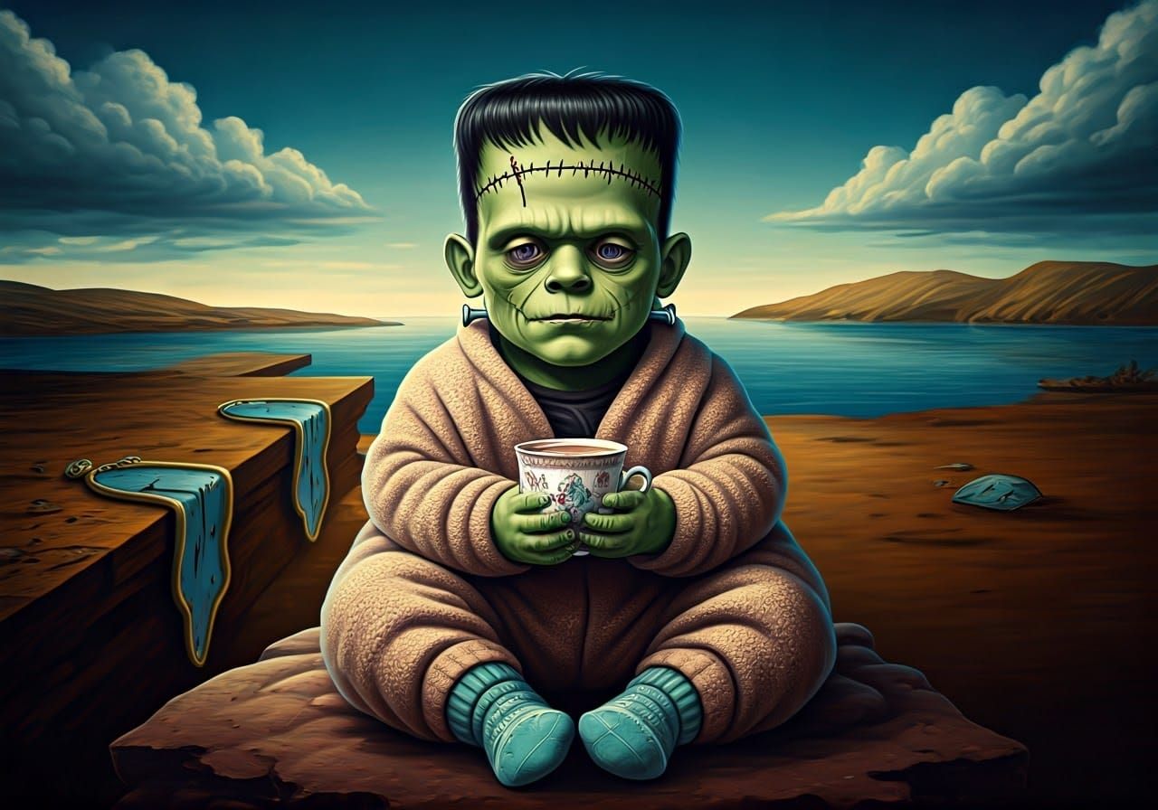 Baby Frankenstein in Surreal Dreamscape