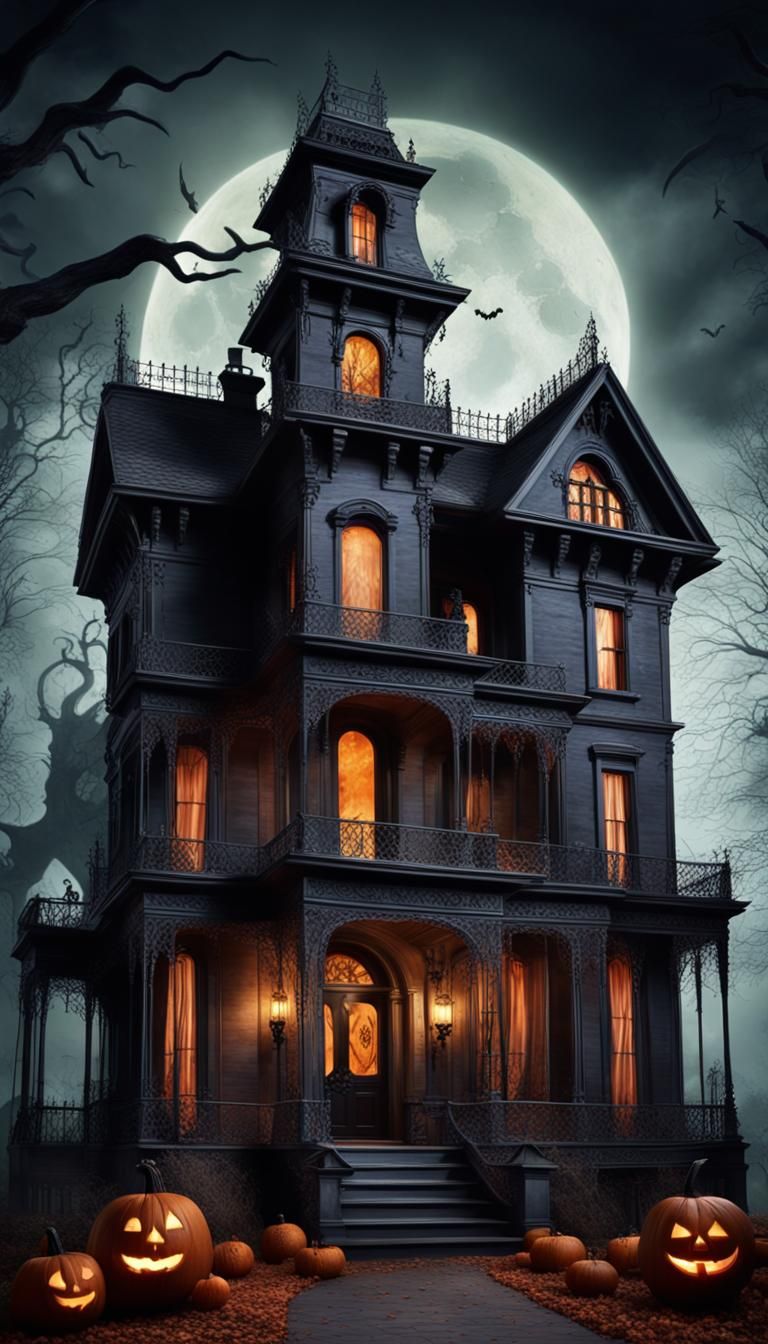 Dreamlike Haunted Mansion with Abstract Design