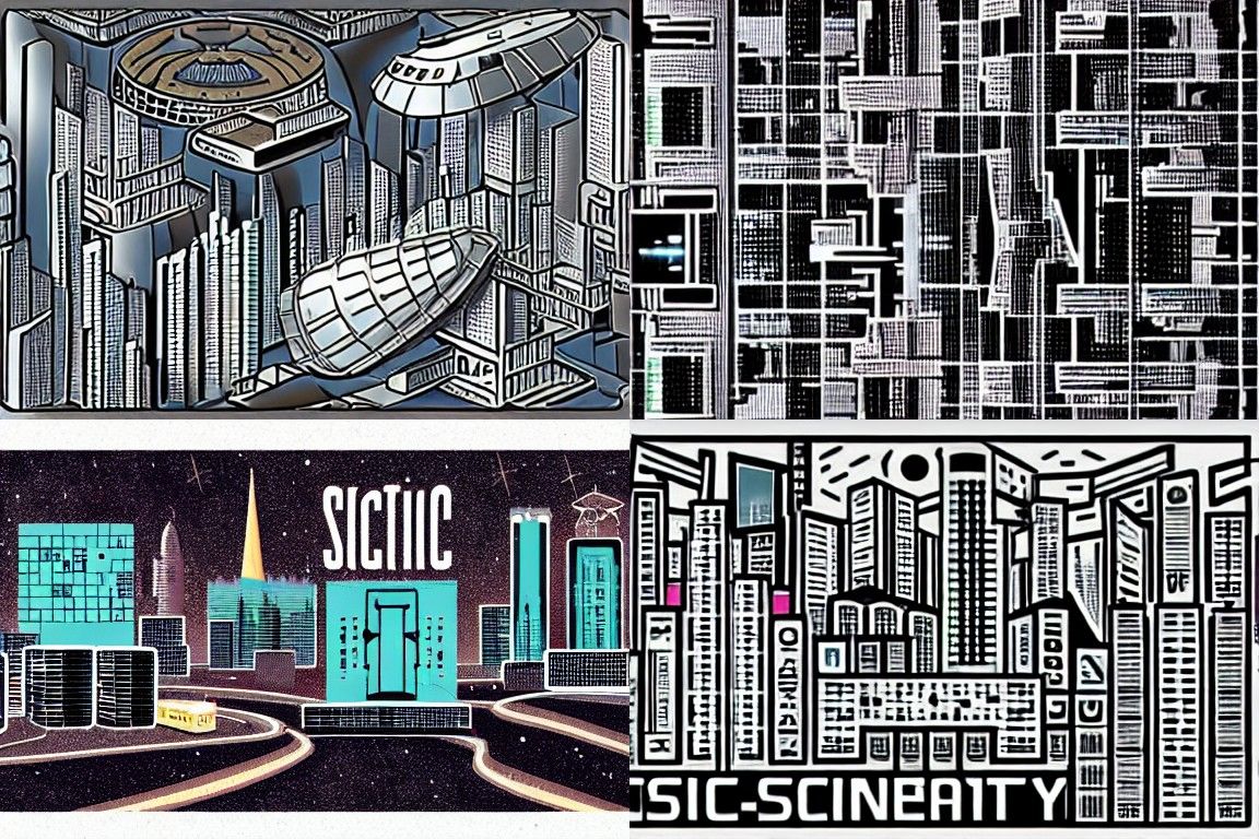 Futuristic Cityscape with Letterism Style