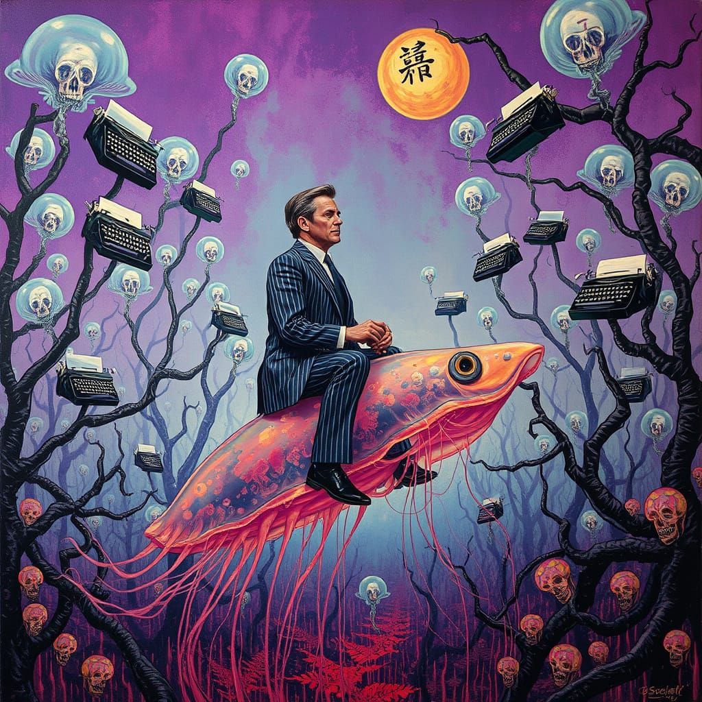 Man Rides Jellyfish Through Molten Forest