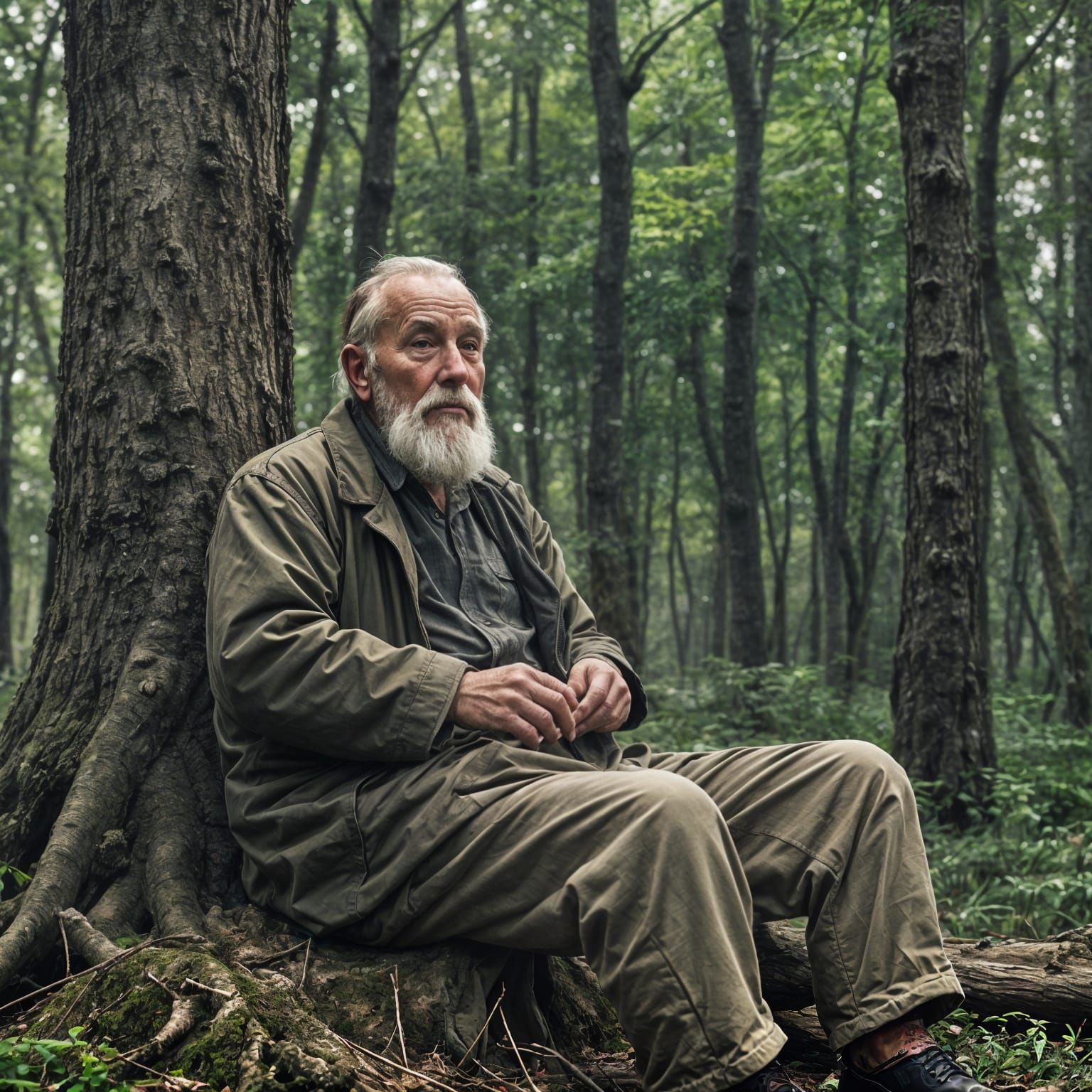 Realistic Forest Scene with Old Man
