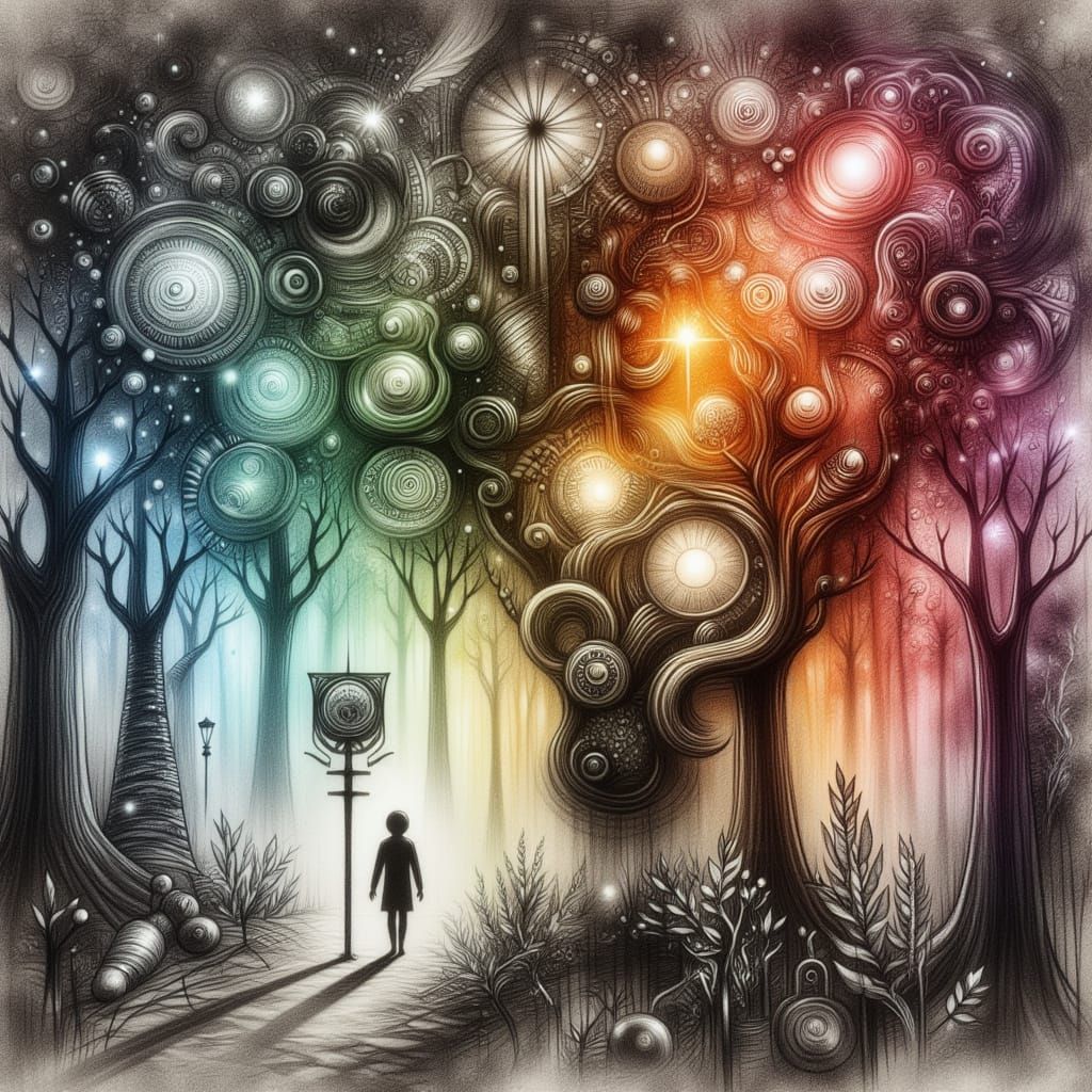 Steampunk Druid in Ancient Forest, Alcohol Ink Portrait