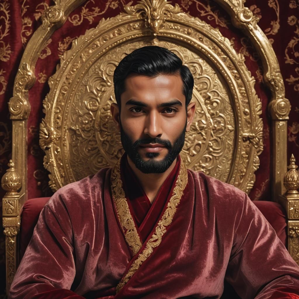 Aristocratic Arab Prince in Carmine Velvet Robe