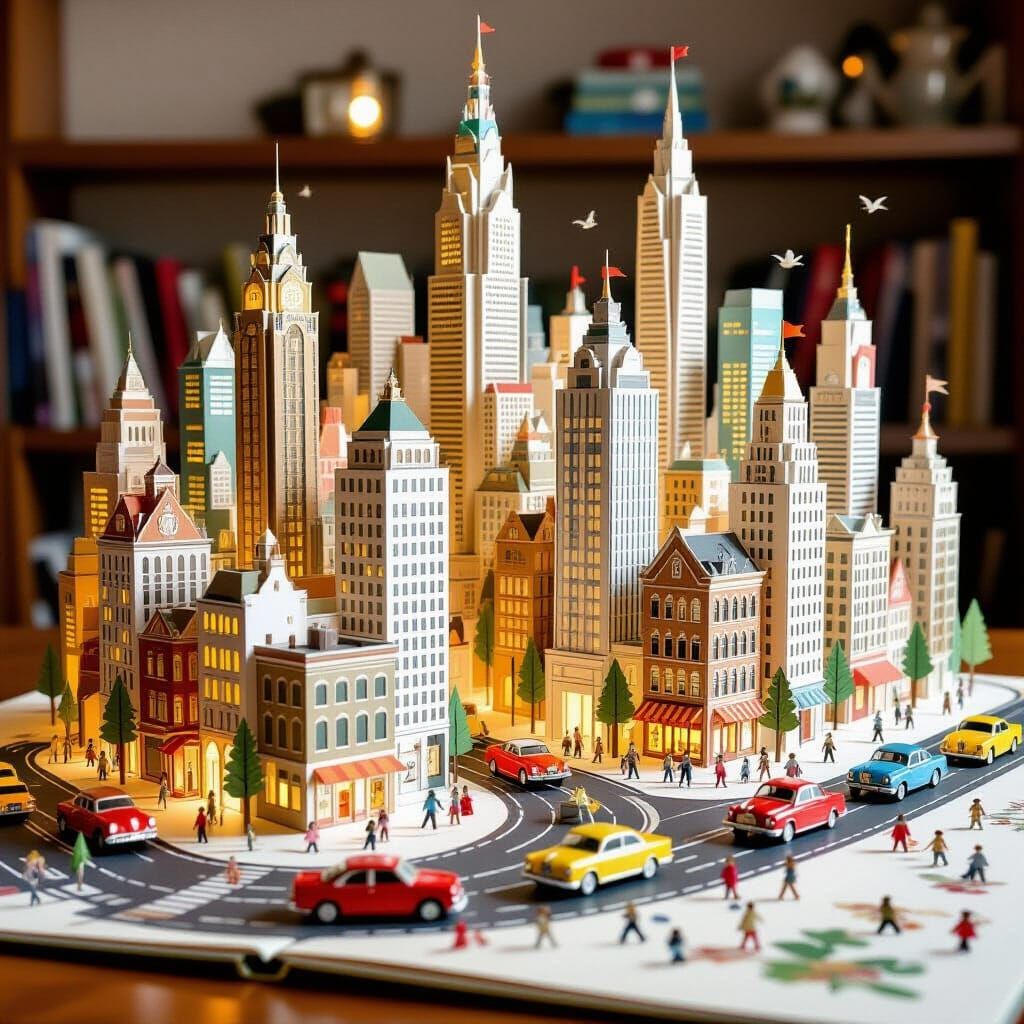 Majestic Pop-Up Book City Emerges with Paper Skyscrapers