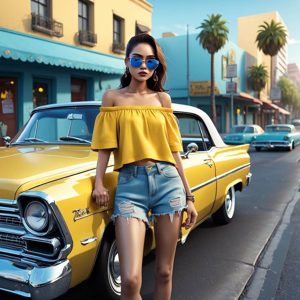 Glamorous LA Goddess on a Lowrider Ride