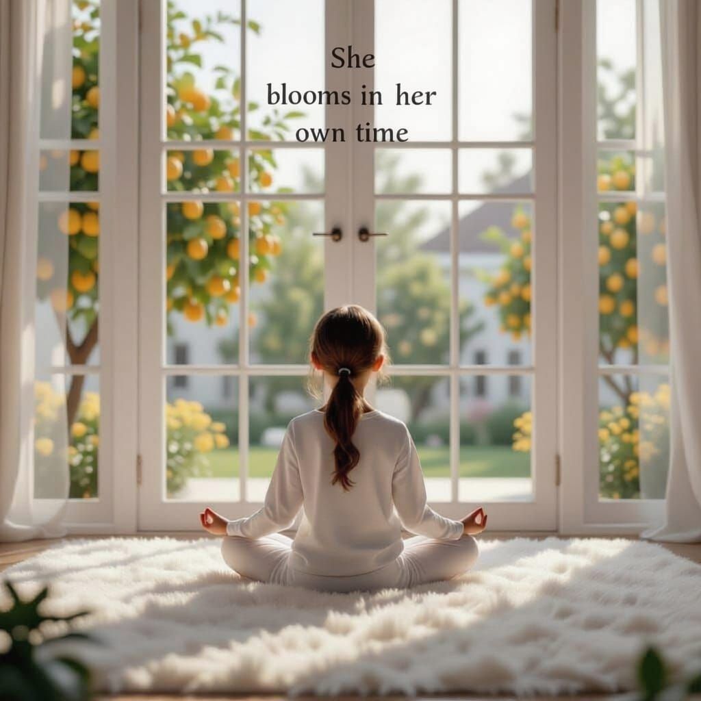 Hyperrealistic Girl Meditating in White Room