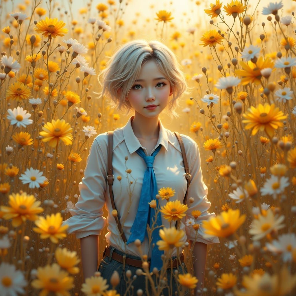 Cornflower Among Golden Ears in Blue Tie