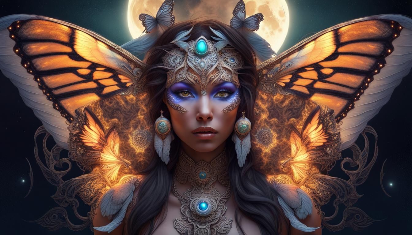 Powerful Shaman-Angel with Butterfly Wings in Digital Art