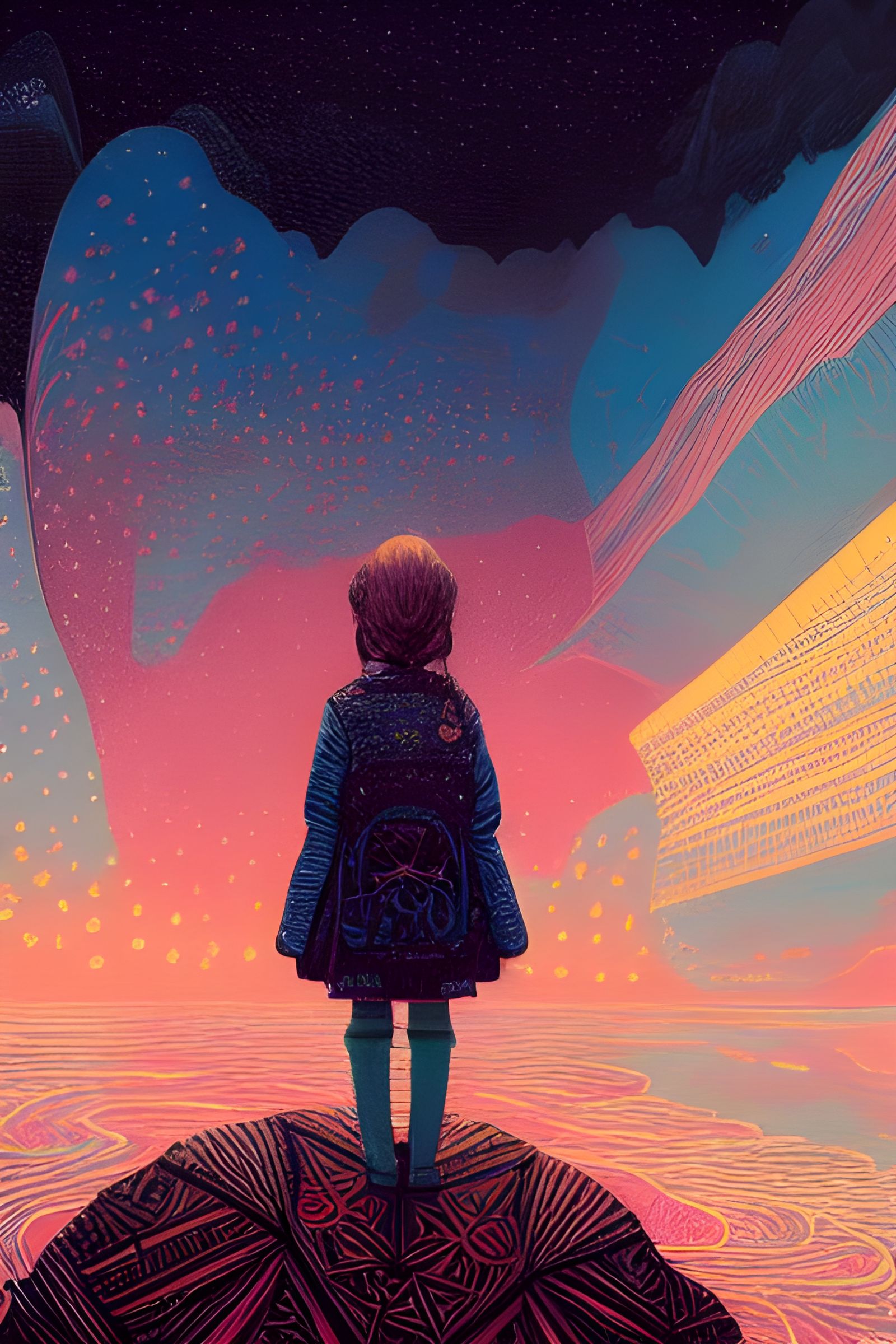 Beautiful Girl Portrait with Starry Sky