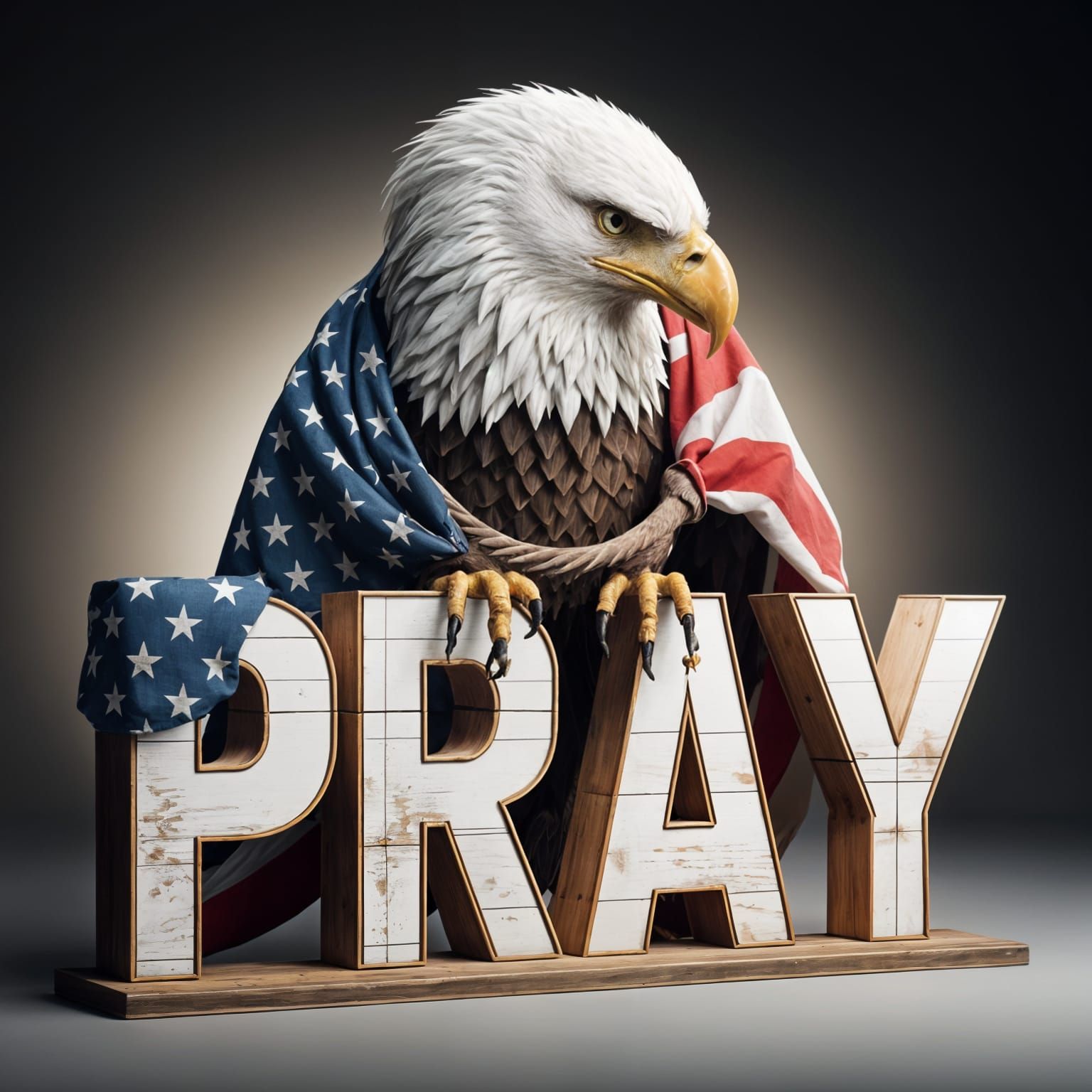 Patriotic Bald Eagle with American Flag