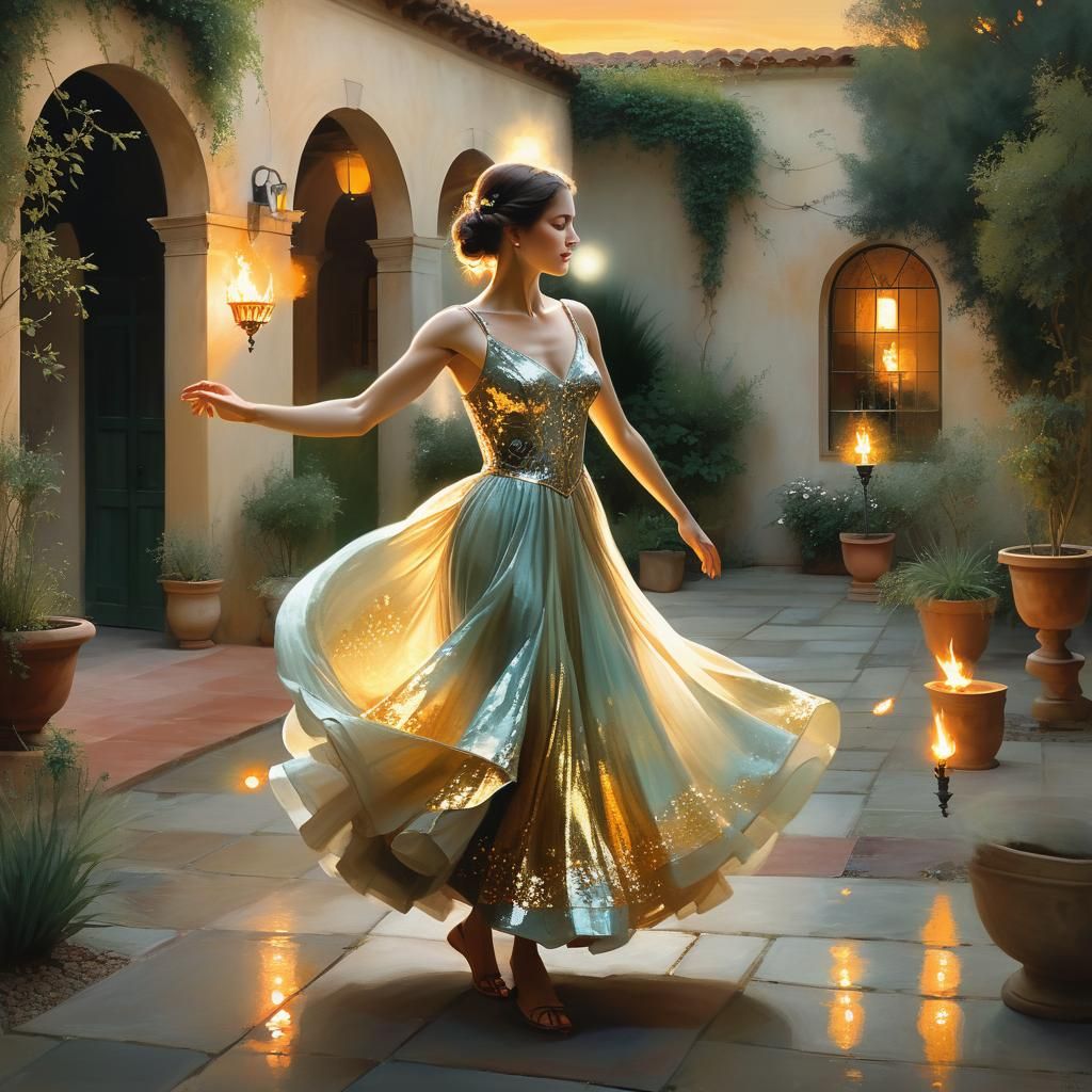 Goddess Dances in Sparkling Spanish Garden