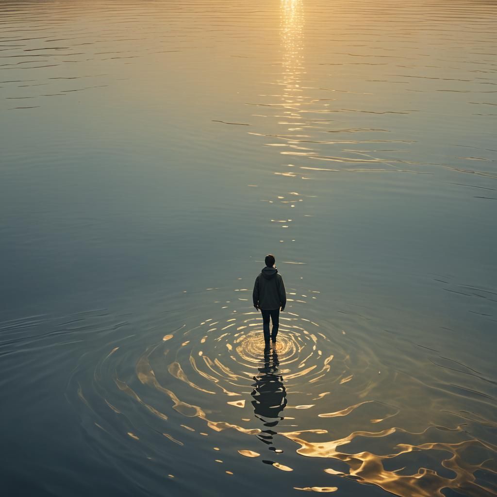 Person Walking on Water in Surreal Digital Art