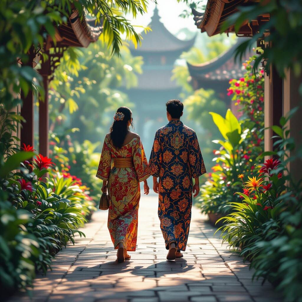 Indonesian Couple in Batik, Detailed Matte Painting