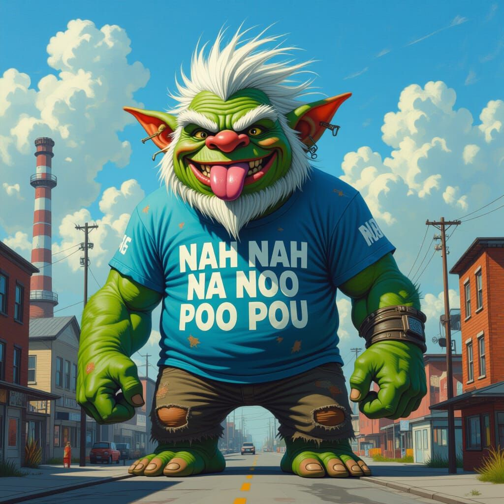 Hyper-Realistic Giant Troll with Tongue Out