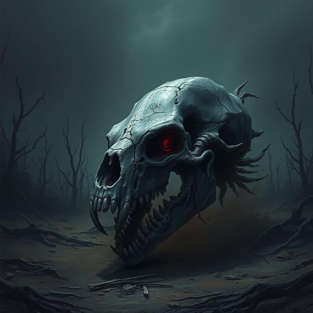 Post-Apocalyptic Monster Skull in Haunting Style