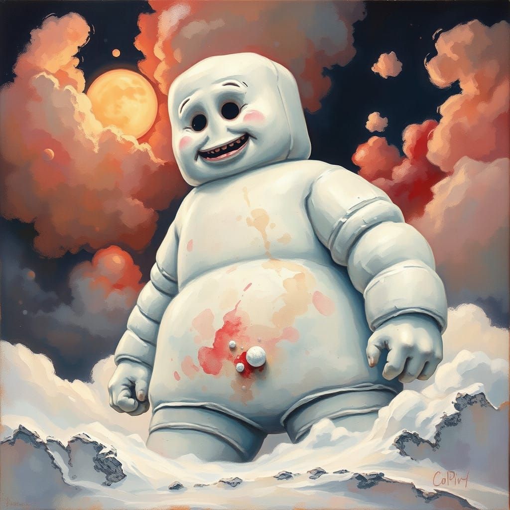 Surrealistic Gouache Masterpiece of the Stay Puff Marshmallo...