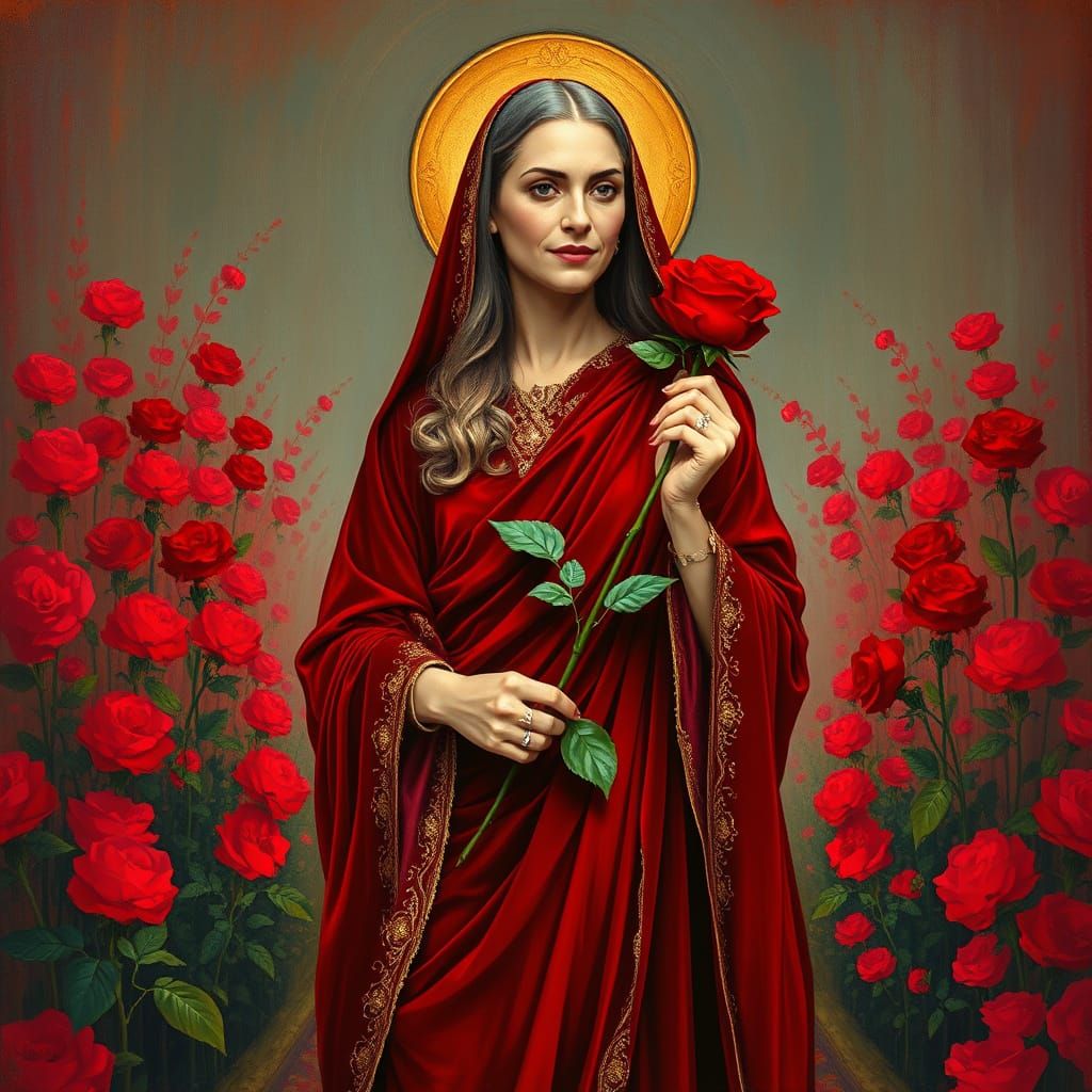 Mary Magdalene in Red Velvet, Art Nouveau Style