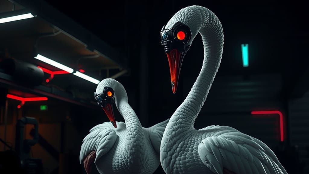 Grotesque Swans in Biomechanical Industrial Setting