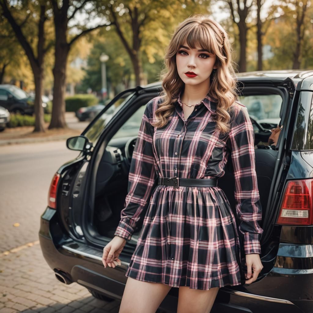 Boy Crossdressing in Plaid Dress, Professional Photo