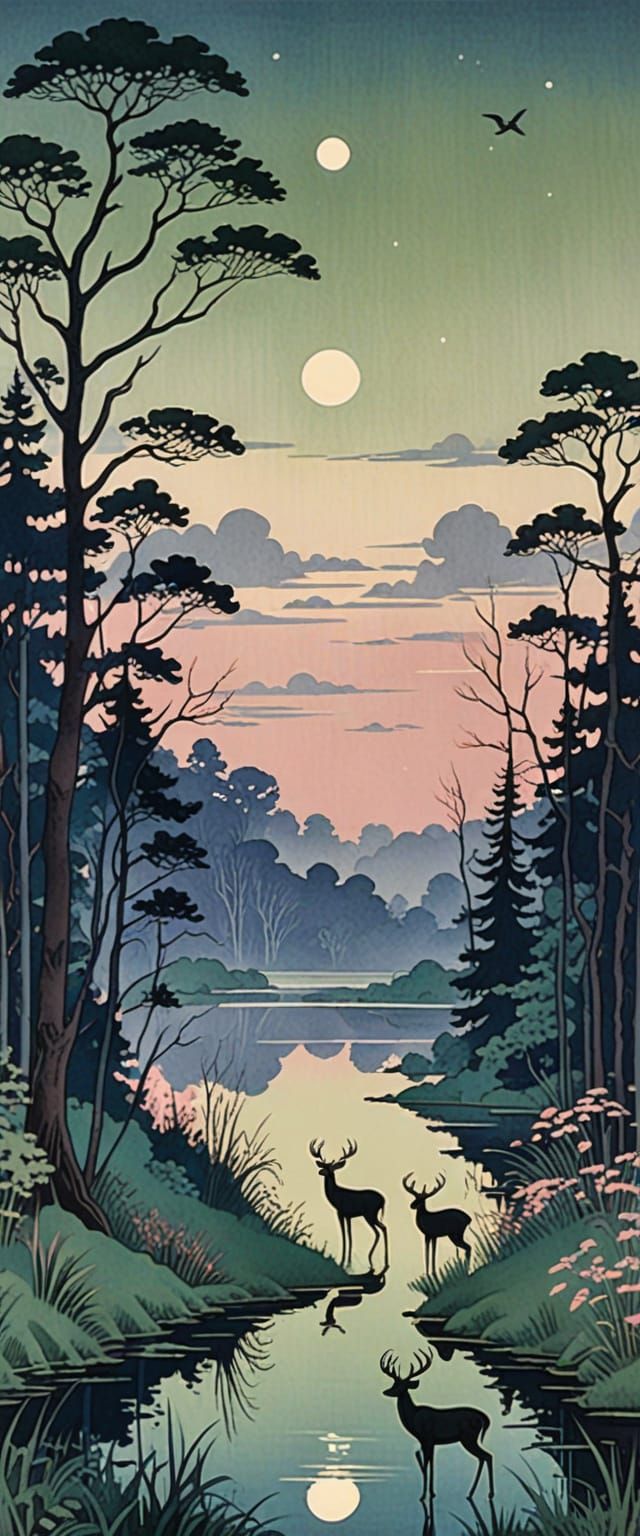 Mystical Flower Field Folk Art Painting