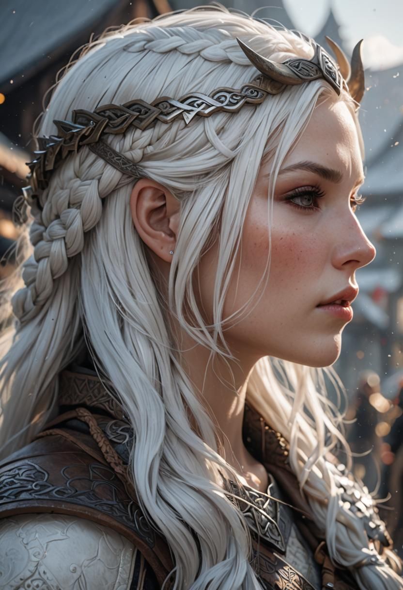 Beautiful white-haired Viking girl, By artist "anime", 3d an...