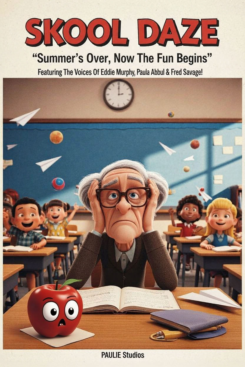 Skool Daze Movie Poster in 1980s Cartoon Style