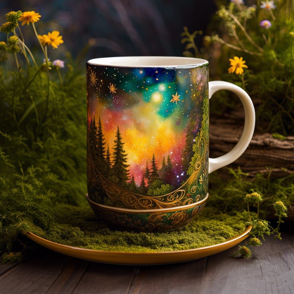 Galaxy in Coffee Cup: Fairy Tale Illustration
