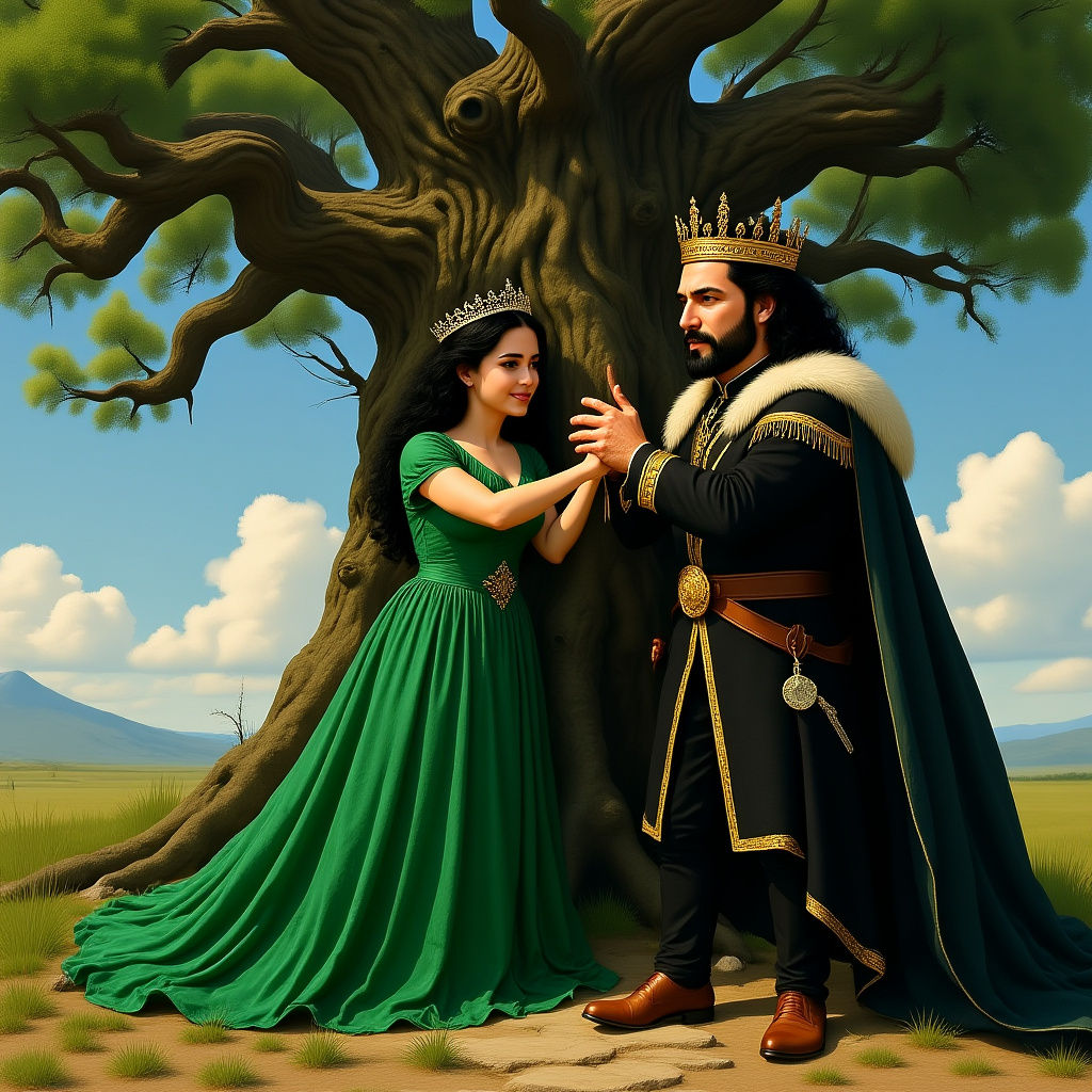 A King and Girl by a Tree