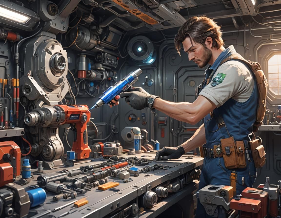 Redneck Mechanic Fixes Spaceship: 3D Anime Art
