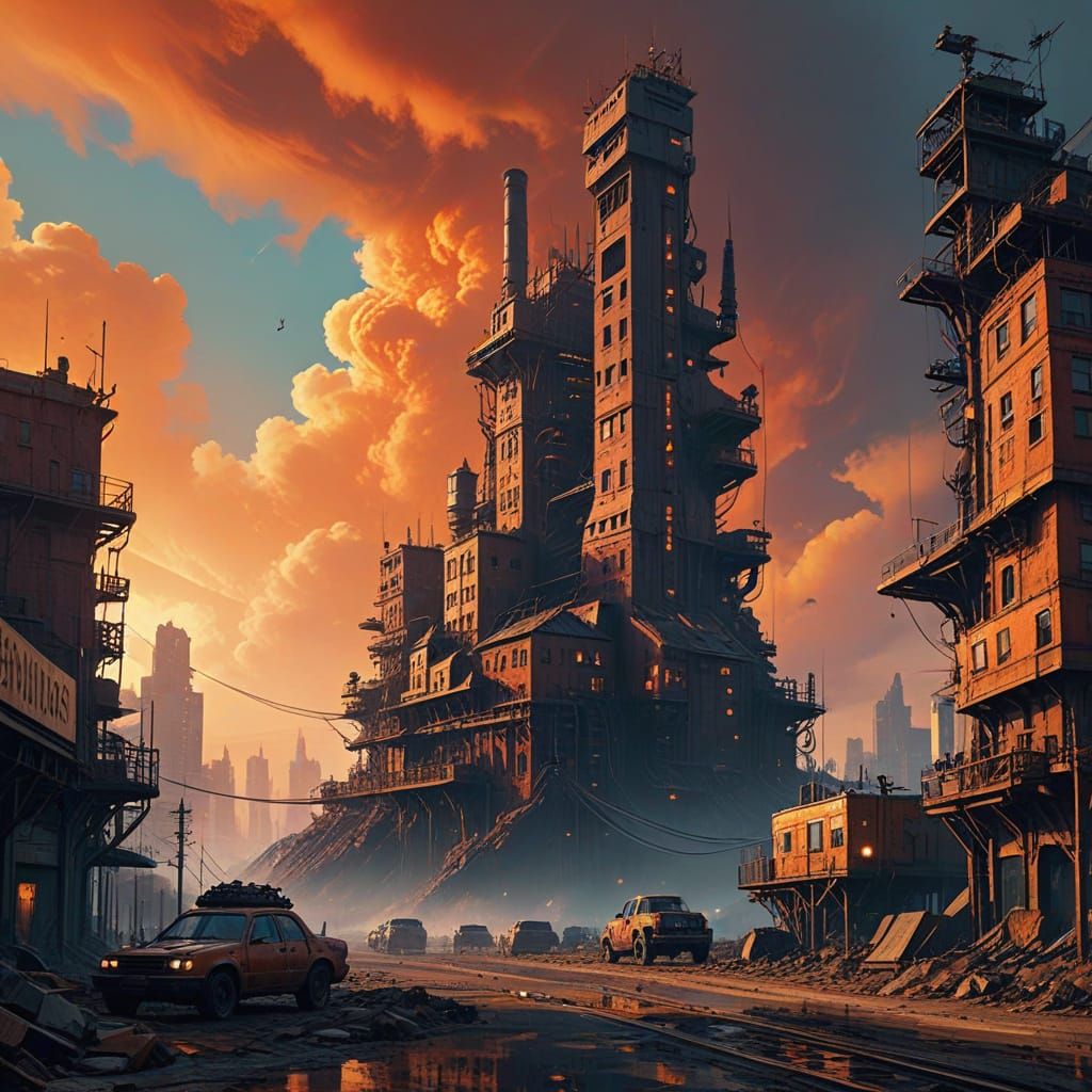Surreal Monstropolis Cityscape in Steampunk Style