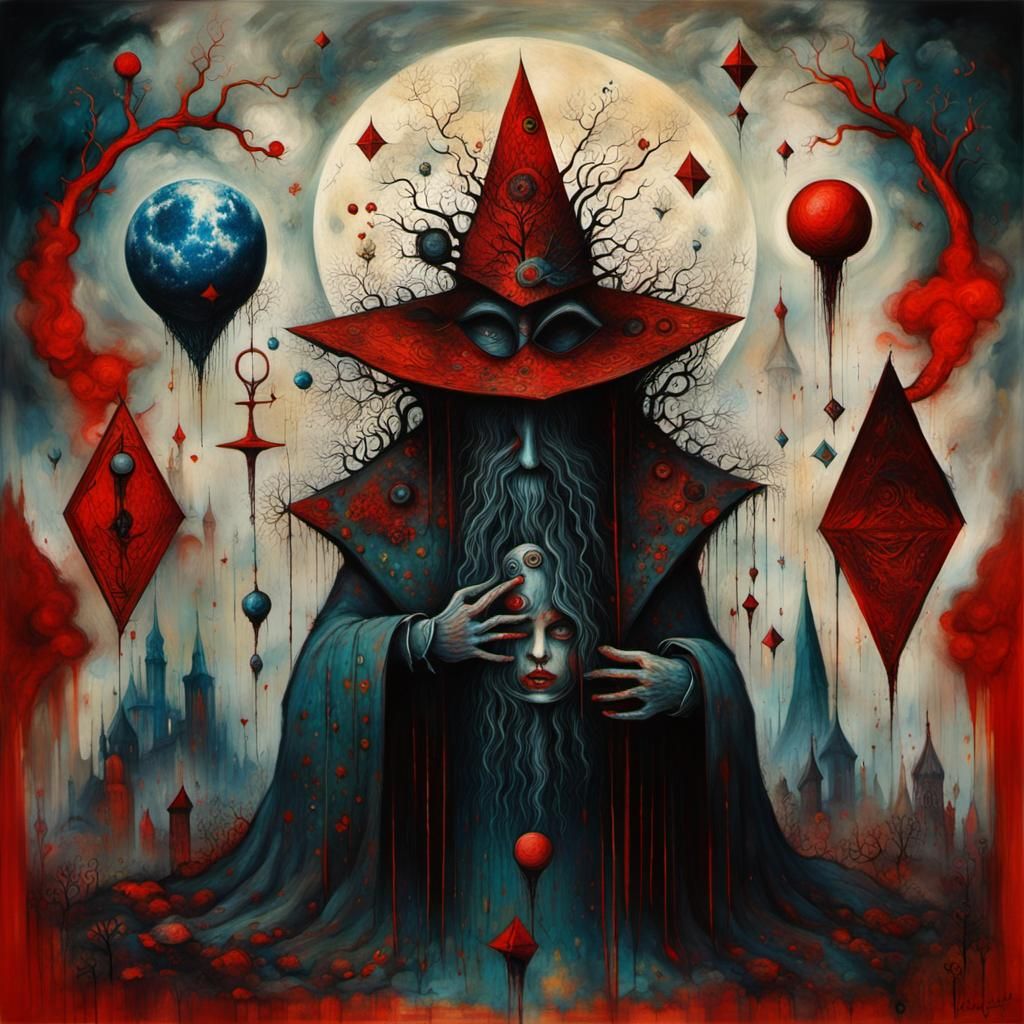 Red Queen in Surreal Futuristic Dreamscape