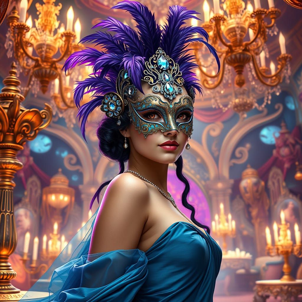 Goddess in Jewel-Toned Ballgown at a Whimsical Masquerade Ba...