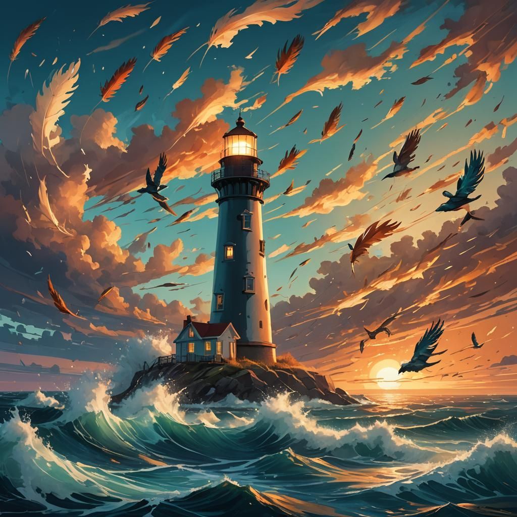 Feathers Fall on Turbulent Sea: Rutkowski Style