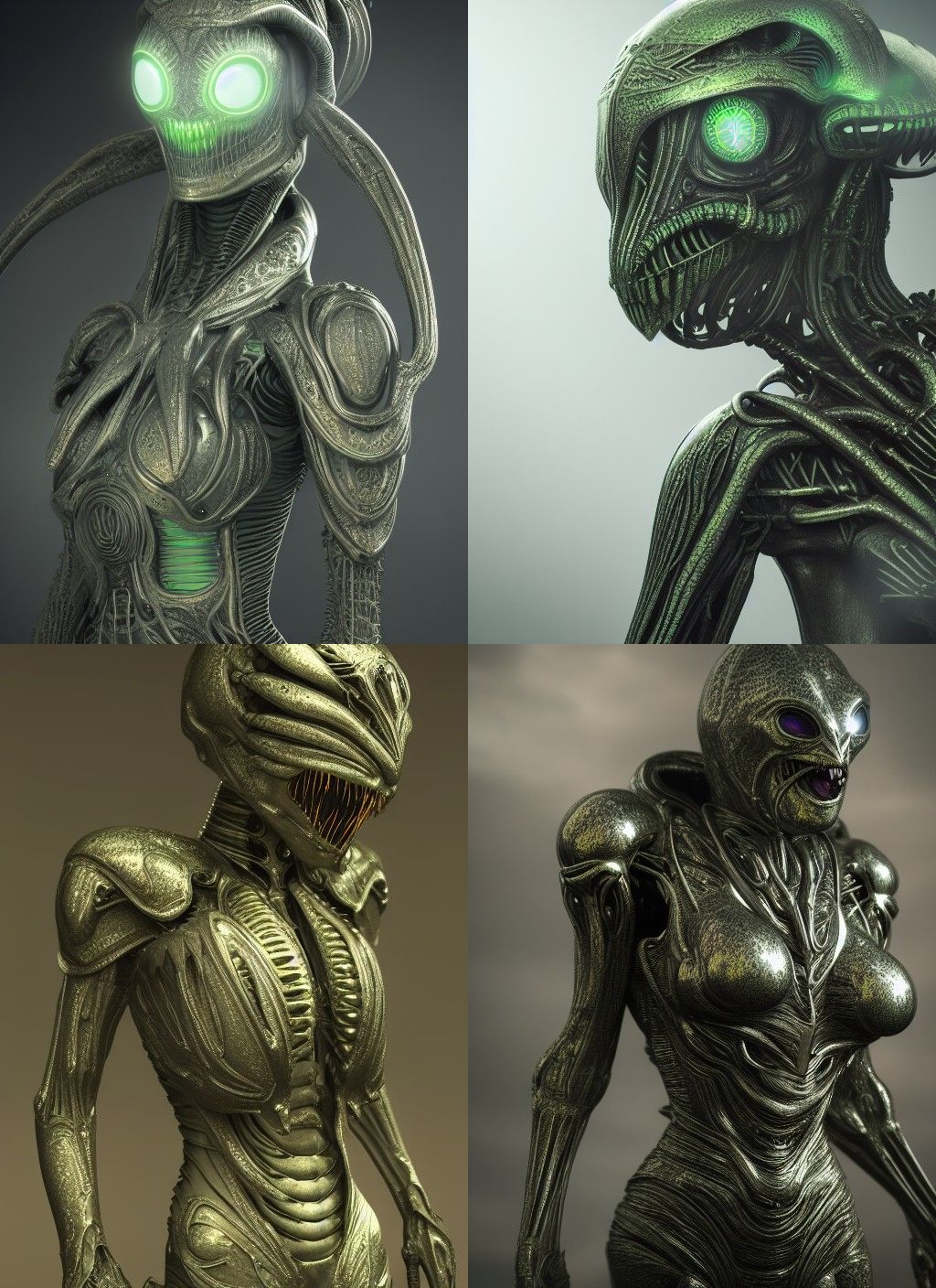 Grey Alien Female in Giger Style Armor