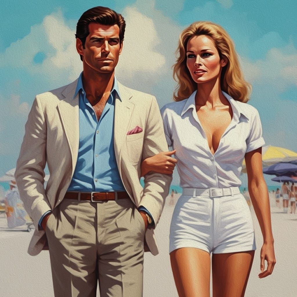 Impressionistic Painting of Couple on Miami Beach