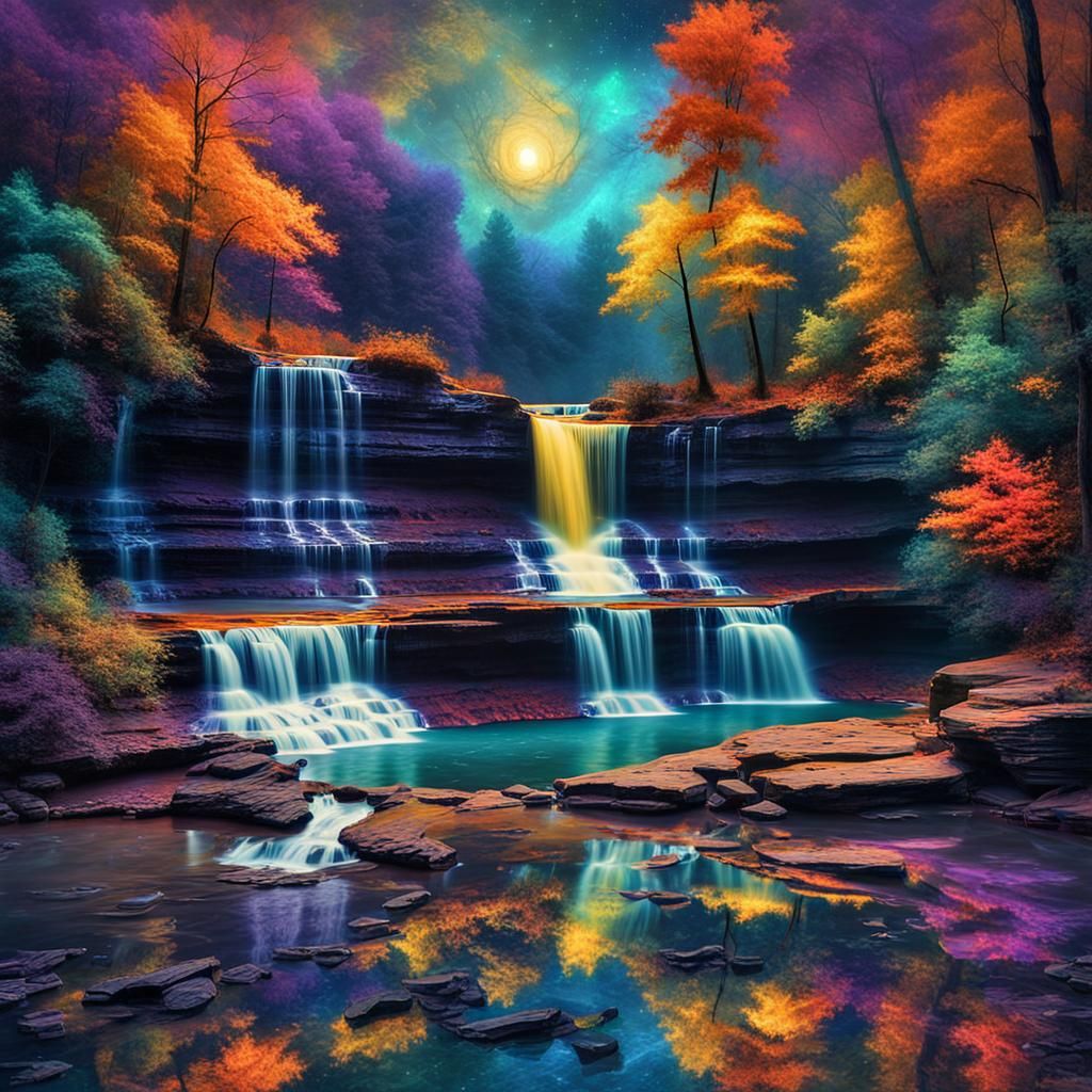 Surreal Cummins Falls Impasto Painting at Night