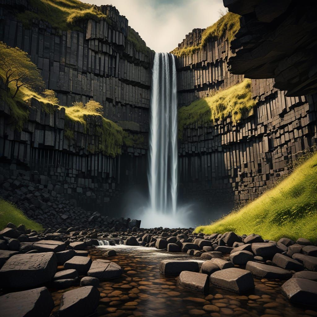Dramatic Svartifoss Waterfall Landscape in Iceland