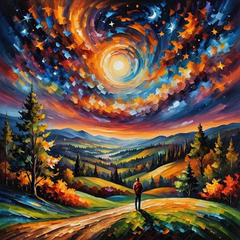 Ethereal Starry Night in Expressive Impressionist Style